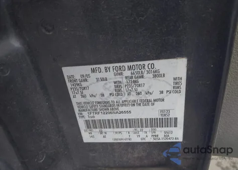2006 Ford F-150 Stx/Xl/Xlt from USA, damaged, VIN 1FTRF12206NA26555